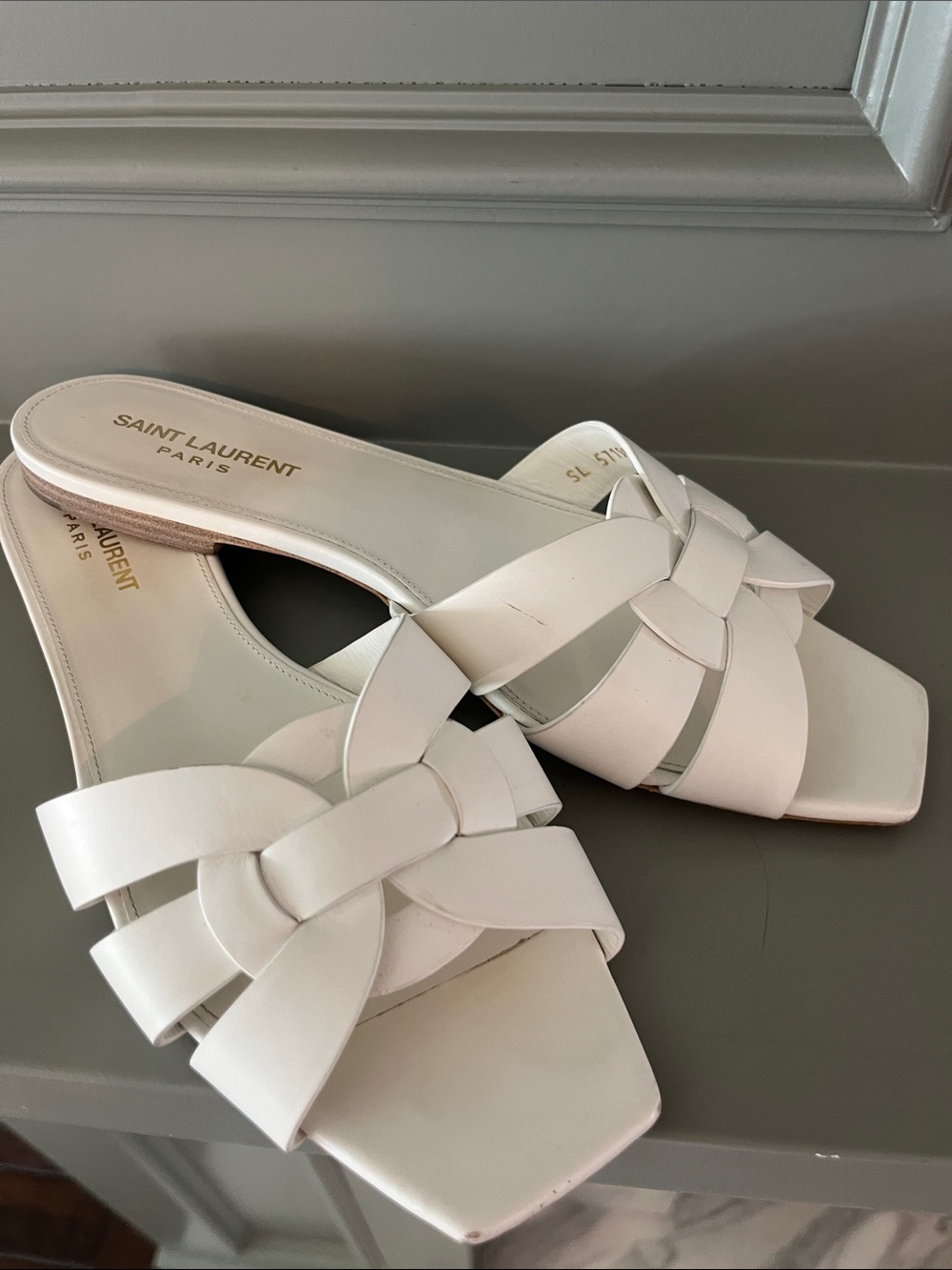 Saint Laurent Tribute Woven Slides - White Leather - Size 39 - Picture 2 of 10